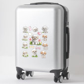 Sticker Cute Blanc et Tan Chiots Fleurs Coeurs (Sur valise)