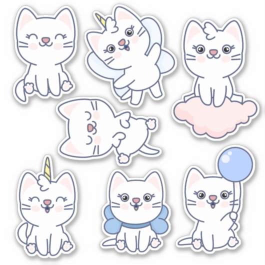 Sticker Cute blanche Kawaii Chat (Devant)