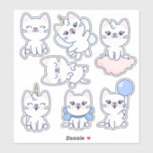 Sticker Cute blanche Kawaii Chat (Feuille)