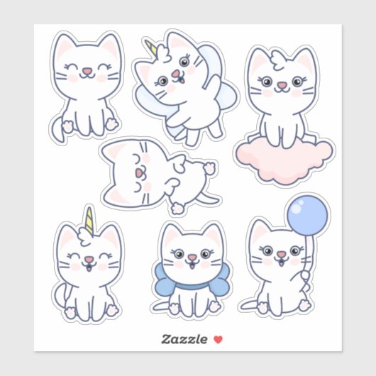 Sticker Cute blanche Kawaii Chat (Feuille)
