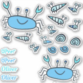 Sticker Cute Blue Crab Sea Animaux Nom du garçon (Devant)