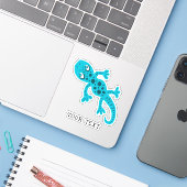 Sticker Cute Blue Gecko Lizard Dessin Enfants (Ordinateur portable avec iPhone)
