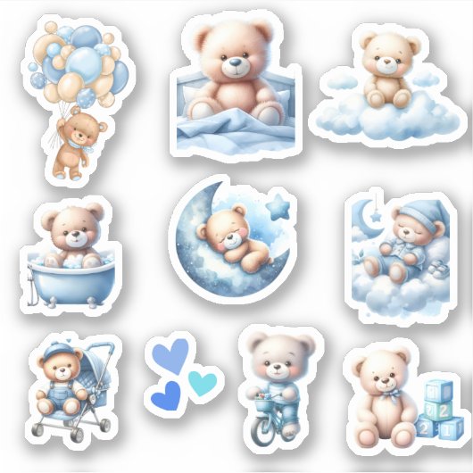 Sticker Cute Blue Teddy Baby Boy Douche (Devant)
