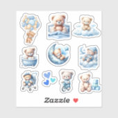 Sticker Cute Blue Teddy Baby Boy Douche (Feuille)