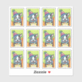 STICKER CUTE BOSTON TERRIER PUP DANS HALLOWEEN CLOWN COSTU (Feuille)