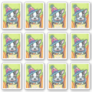 STICKER CUTE BOSTON TERRIER PUP DANS HALLOWEEN CLOWN COSTU