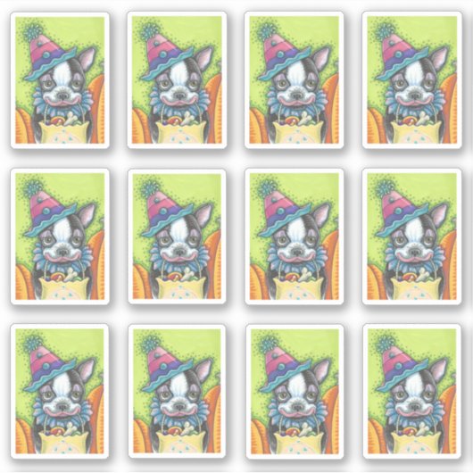 STICKER CUTE BOSTON TERRIER PUP DANS HALLOWEEN CLOWN COSTU (Devant)