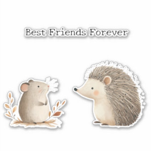 Sticker Cute Brown Cream Hérisson Souris Meilleurs amis
