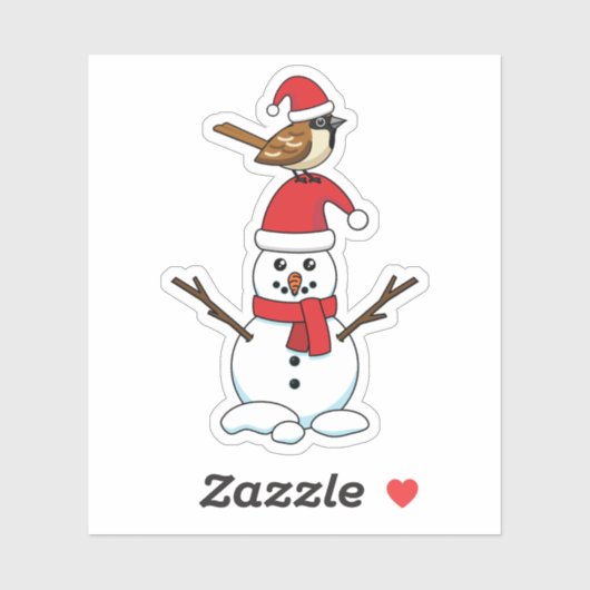 Sticker Cute Bruant sur Snowman (Feuille)