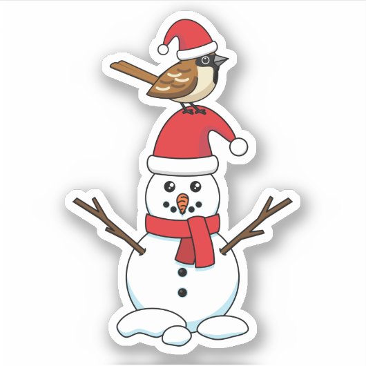Sticker Cute Bruant sur Snowman (Devant)