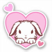 Sticker Cute Bunny Coeur rose (Devant)