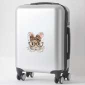 Sticker Cute Bunny Rabbit Face Leopard Coquette Bow Glasse (Sur valise)