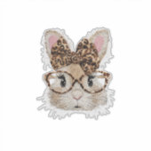 Sticker Cute Bunny Rabbit Face Leopard Coquette Bow Glasse (Devant)