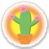 Sticker Cute Cactus Cartoon Avec Fleurs Roses (Recto)