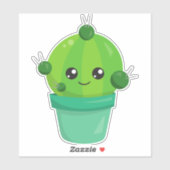 Sticker Cute Cactus, Kawaii Cactus, Green Cactus, Pot (Feuille)