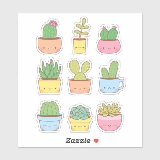 Sticker Cute Cactus Succulent Plante Doodles Collection (Feuille)
