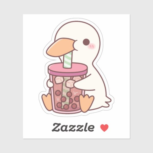 Sticker Cute Canard Boire Boba Tea (Feuille)
