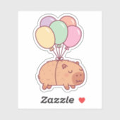 Sticker Cute Capybara Avec Ballons (Feuille)