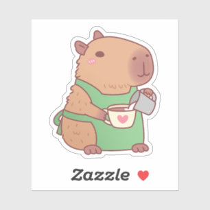 Sticker Cute Capybara Barista Faire Du Café