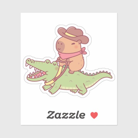 Sticker Cute Capybara Cowboy Monter Un Crocodile Drôle (Feuille)