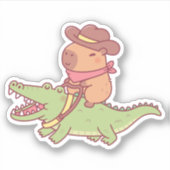 Sticker Cute Capybara Cowboy Monter Un Crocodile Drôle (Devant)