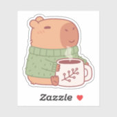 Sticker Cute Capybara En Sweat Avec Café Chaud (Feuille)