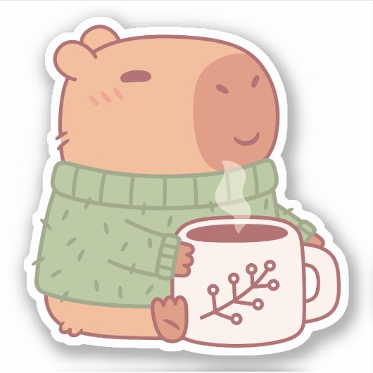 Sticker Cute Capybara En Sweat Avec Café Chaud (Devant)