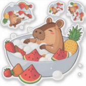 Sticker Cute Capybara Fruit Bath Spa Day Kawaii Animal Ill (Devant)