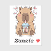 Sticker Cute Capybara Siroter Du Boba Tea (Feuille)