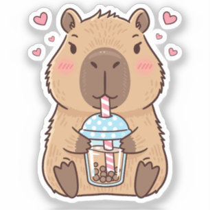 Sticker Cute Capybara Siroter Du Boba Tea