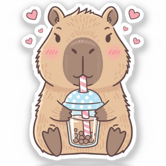 Sticker Cute Capybara Siroter Du Boba Tea (Recto)