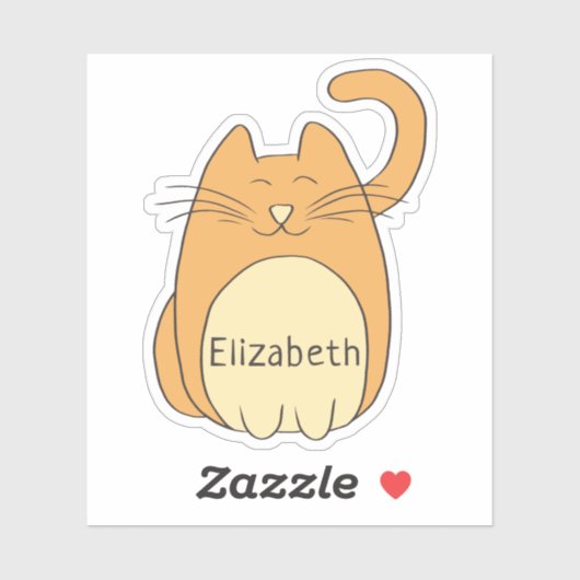 Sticker Cute Cartoon Chat Ajouter un nom Contour Coupe (Feuille)