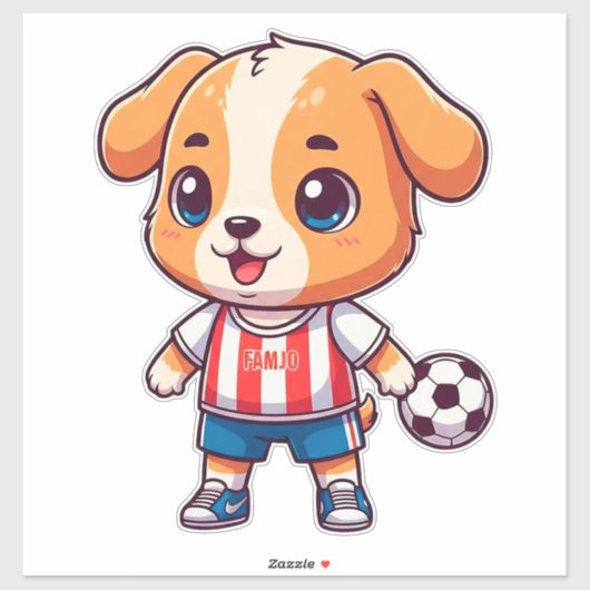 Sticker Cute Cartoon Puppy Soccer Player (Feuille)
