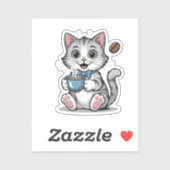 Sticker Cute Cat and Coffee Morning Vibes for Cat Lovers (Feuille)