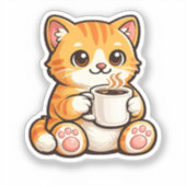 Sticker Cute Cat Coffee – Cozy Orange Cat Drinking Coffee  (Recto)