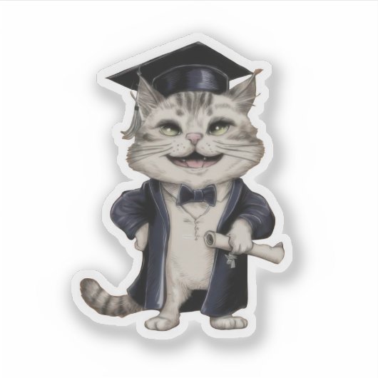 Sticker Cute Cat Graduation (Devant)