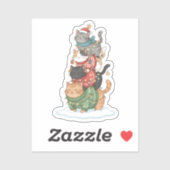 Sticker Cute Cat Illustration Art, Kawaii Cat Stack Design (Feuille)