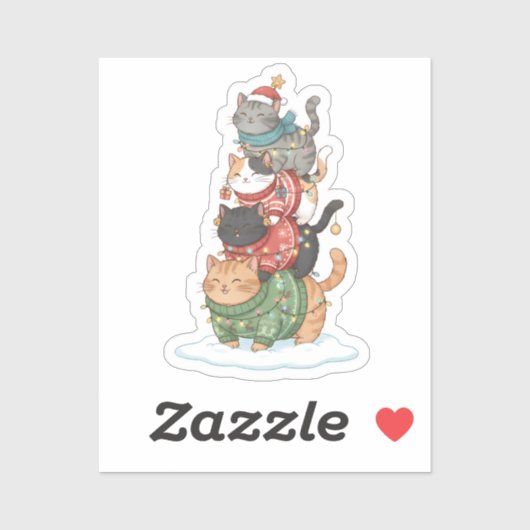 Sticker Cute Cat Illustration Art, Kawaii Cat Stack Design (Feuille)