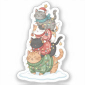 Sticker Cute Cat Illustration Art, Kawaii Cat Stack Design (Recto)
