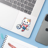 Sticker Cute Cat Jouer au football - 01 (Ordinateur portable avec iPhone)