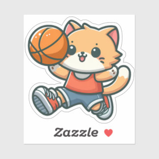 Sticker Cute Cat Jouer Basketball - 01