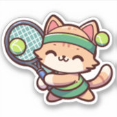 Sticker Cute Cat Jouer Tennis - 02 (Devant)