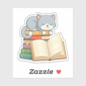 Sticker Cute Cat on top of a Book Stack (Feuille)
