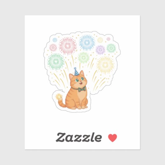 Sticker Cute Cat Watching Fireworks Festive New Year 2026  (Feuille)