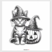Sticker Cute Cat Witch Hat Pumpkin Halloween Cat Lover Boy (Feuille)