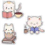 Sticker Cute Cats Lecture Livres et Boire Café (Devant)
