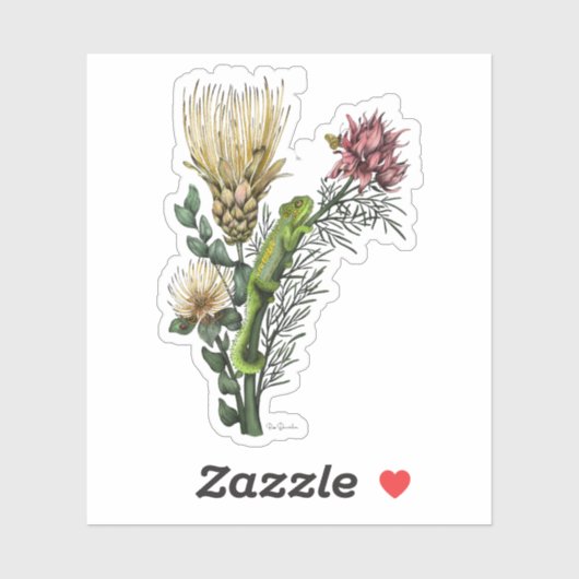 Sticker Cute Chameleon en Floral Bouquet Art Botanique (Feuille)