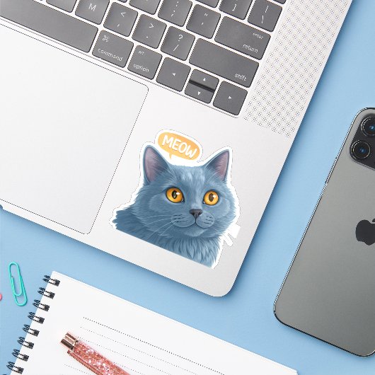 Sticker Cute Chartreux Cat Face Sticker” | Adorable Plush (Ordinateur portable avec iPhone)