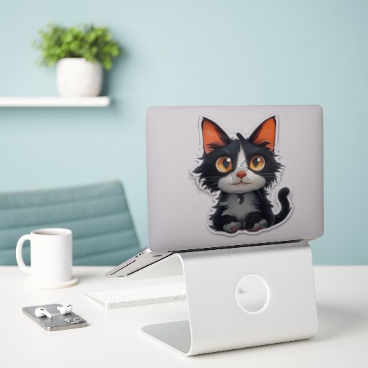 Sticker Cute chat (Ordinateur portable sur le bureau)