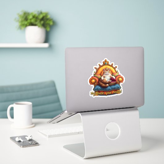 Sticker Cute chat (Ordinateur portable sur le bureau)
